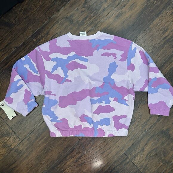 Adidas Girls Loose Fit Pullover Purple Camo Sweatshirt Medium 10/12 NWT AA3217 - Picture 5 of 5